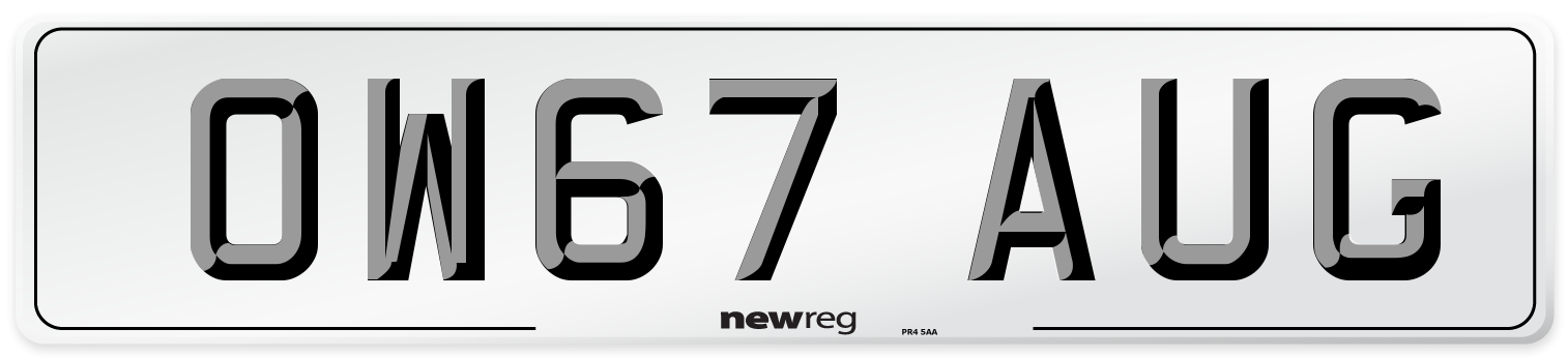 OW67 AUG Number Plate from New Reg